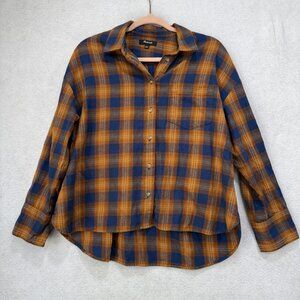 Madewell Shirt Womens Large Blue Brown Plaid Flannel Button Down Cotton Pocket